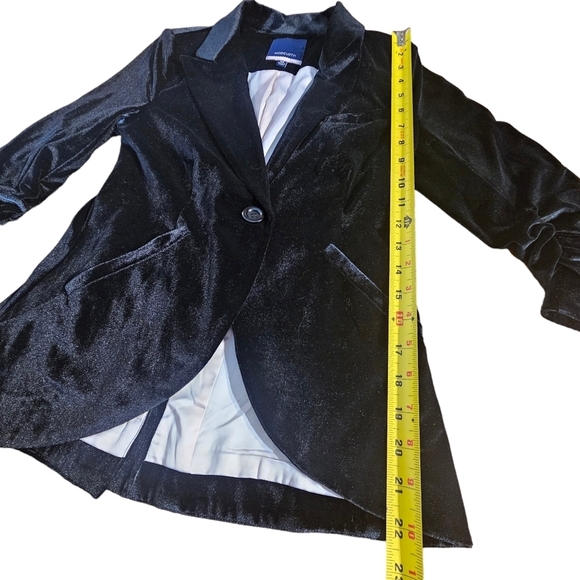 MODCLOTH Fine And Sandy Black Velvet Rouched 3/4 Sleeve Blazer Jacket Size XS - Picture 9 of 15